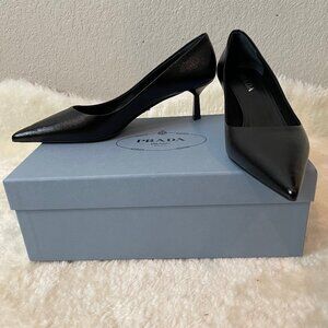 Prada Vernice Saffiano Pointe pump in Nero black, Size 11.5B US 41.5B EU